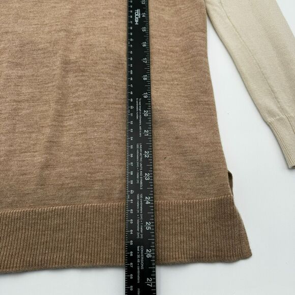 Ann Taylor Medium Petite Merino Wool Pullover Sweater Color block Cream Tan - Picture 4 of 8